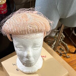 Vintage Pink Sequin Hat with Veil